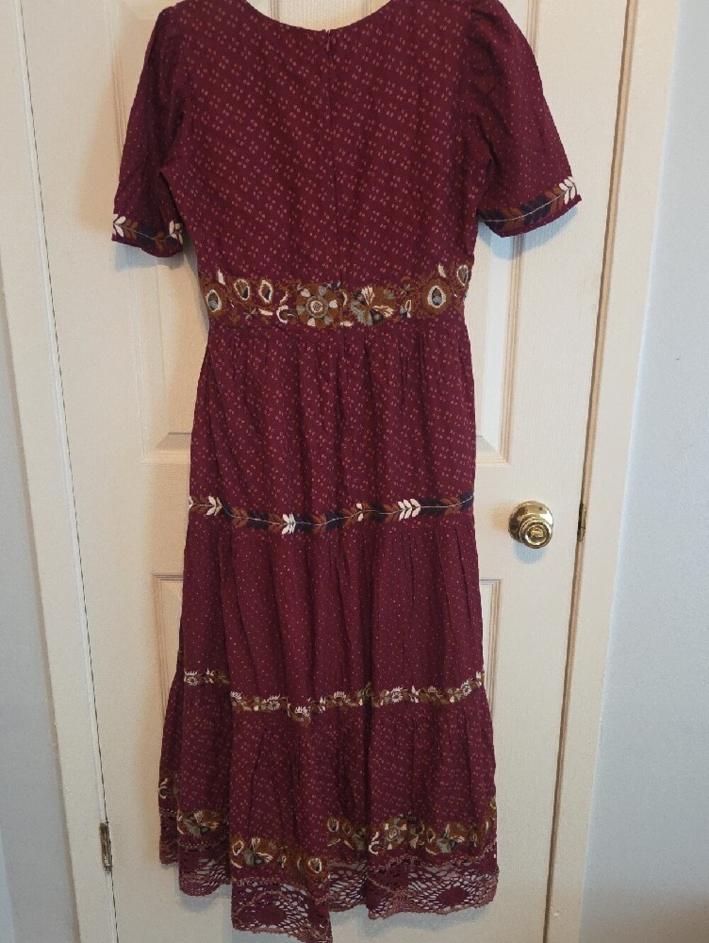 Bohme Bohemian Tiered Dress in Burgundy with Embroidered Details S - Picture 6 of 6
